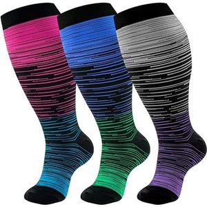 Plus-size brede enkelcompressiekousen voor mannen en vrouwen, 20-30 mmHg - Extra brede enkel- en knieondersteunende sokken voor verpleegkundigen (4XL)