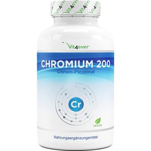 Chromium Picolinate - 200 mcg zuiver chroom per tablet - 365 tabletten in jaarvoorraad - laboratoriumgetest (gehalte aan werkzame stoffen en zuiverheid) - zonder ongewenste toevoegingen - hoge dosering - veganistisch - Vit4ever