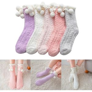 5stuks - Dames Pluche Fuzzy Sokken - Huissokken Dames - Sporten - Slofsokken - Winter Sokken - Warme Sokken - Huissokken - Antislip Zool - Warme Winter Sokken Dames