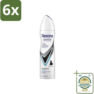 Rexona Women - Deodorant Spray - Advanced Protection Invisible Aqua - Tegen Witte Strepen - 150 ml - Voordeelverpakking - 6 stuks - Invisible Aqua - Vrouwen