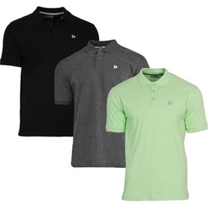 3-Pack Donnay - Polo (Noah) - Sportpolo - Heren - Black/Charcoal/Lemon green (565) - maat XXL