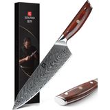 Xinzuo B27 Yi - Koksmes - 34.5 cm - Vlijmscherp - Damascus Staal - Rozenhouten Handvat