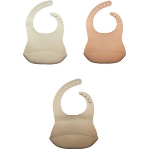 Siliconen slabbetjes | 3 stuks | Taupe | Beige | Roest | Opvangbak | BPA vrij