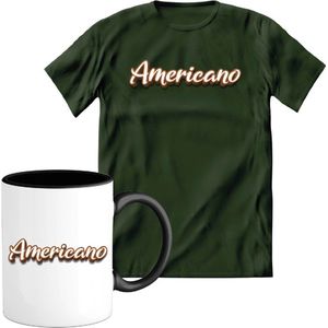 T-Shirtknaller T-Shirt met Koffiemok | Americano - Koffie Kleding | Heren / Dames Shirt met Mok Cadeau | Kleur groen | Maat S