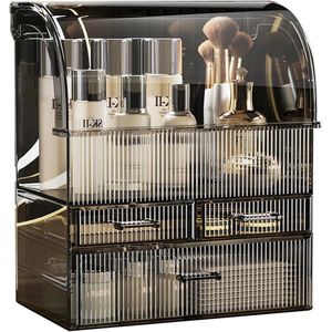 Grote acryl cosmetica organizer met laden en waterdichte hoes voor make-up en huidverzorging - XL zwart