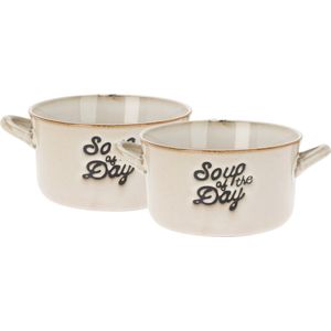 Excellent Houseware Soepkommen/serveer schaaltjes - 2x - porselein - 500ml - beige - met oor