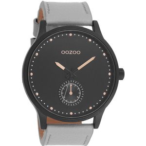 OOZOO Timepieces - Zwarte horloge met steengrijze leren band - C9006