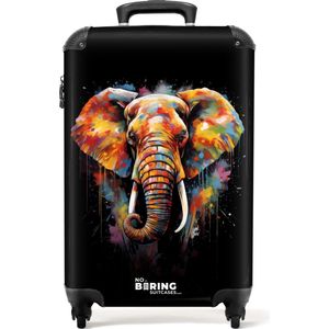 NoBoringSuitcases.com® - Handbagage koffer lichtgewicht - Reiskoffer trolley - Olifant versierd met kleurrijke spetters - Rolkoffer met wieltjes - Past binnen 55x40x20 en 55x35x25