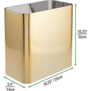 mDesign - Prullenmand - afvalbak - voor de badkamer - voor thuis en kantoor - compact/rechthoekig/metaal - zacht messing