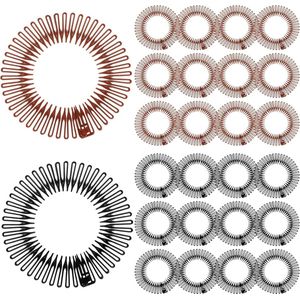 Allecto plus - Elastische haar kammen set van 24 stuks voor dames - Zwart/Bruin - Flexibele ronde kammen van kunststof