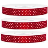 3x Hobby/decoratie rode satijnen sierlinten met witte stippen1,2 cm/12 mm x 25 meter - Cadeaulinten satijnlinten/ribbons - Rode linten met witte stippen- Hobbymateriaal benodigdheden - Verpakkingsmaterialen