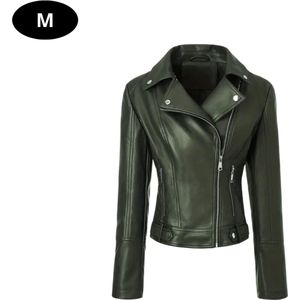 Livano Leren Jas - Leather Jacket - Lederen Jas - Bomberjack - Pilotenjack - Blazer - Biker - Motorjas - Motormuis - Dames - Groen S