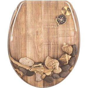 Antibacteriële toiletbril - robuust & elegant - softclose - maritiem hout patroon - 45.5x37.1 cm