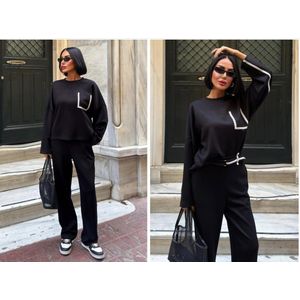 Sobe- Dames Trainingspak - Loungewear- Modal Pak Met Taillebanddetail Zwart Maat S