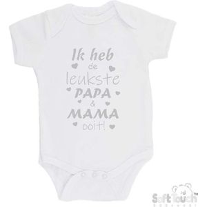 100% katoenen Romper ""Ik heb de leukste papa & mama ooit!"" Jongens Katoen Wit/zilver shiny Maat 56/62