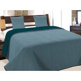 Euromat - Sprei - Donkerturquoise-blauw - Dubbelzijdig - 220 x 240 cm met 2 Kussenslopen 40 x 40 cm