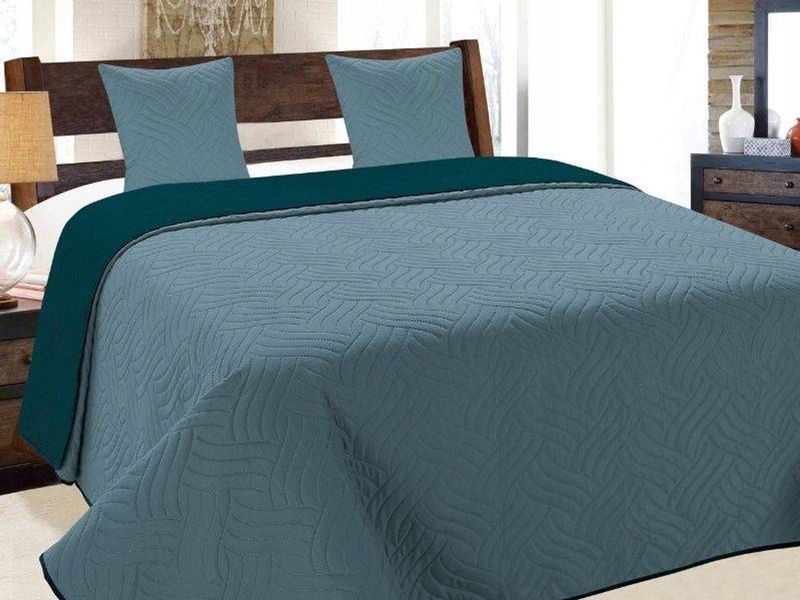 Euromat - Sprei - Donkerturquoise-blauw - Dubbelzijdig - 220 x 240 cm met 2 Kussenslopen 40 x 40 cm