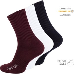 Sportsokken met badstof zool - Gekamd katoen - 3-Pack - Marineblauw/Wit/Bordeauxrood - Maat 39-42