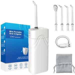 Waterflosser-monddouche-water flosser-waterflosser Multifunctionele oplaadbare draagbare tandenreiniger - Tandheelkundige zorg Orthodontische mondhygiëne - 200 ml intrekbare watertank - met 4 waterflossertips en opbergruimte voor mondstukken - Wit