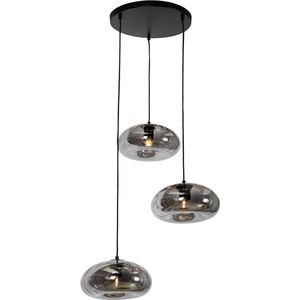 QAZQA ayesha - Art Deco Hanglamp - 3 lichts - Ø 56 cm - Zwart - Woonkamer | Slaapkamer | Keuken