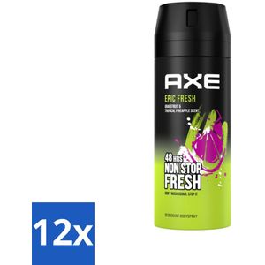 12 x AXE - Deodorant Spray - Epic Fresh - Citrus & Mint - Ultra Fris - 150 ml - AXE Deodorant - Deodorant Spray - Frisse Geur - Citrus Geur - Mint Geur