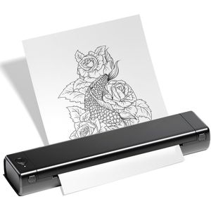 Thermische A4 Printer – Tattoo Stencil Printer – Draagbare Bluetooth Printer – Inktvrij & Draadloos – Inclusief Opbergtas – Voor Professionals & Studenten – Zwart