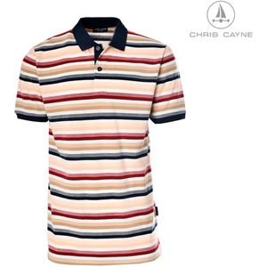 Chris Cayne heren poloshirt - maat M - offwhite/donkerrood/navy - gestreept patroon - korte mouw - pique - Katoen - nieuw