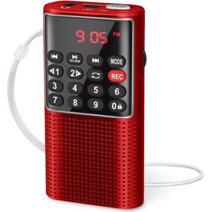 Radio - Draagbare Radio, Kleine Oplaaibare Draagbare Radio met Opnamefunctie, Draagbare FM Radio Ondersteunt MP3/TF/AUX/USB-C (Roze)