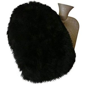 Warmwaterkruik met Lamsvacht Hoes - 2 Liter, Zwart