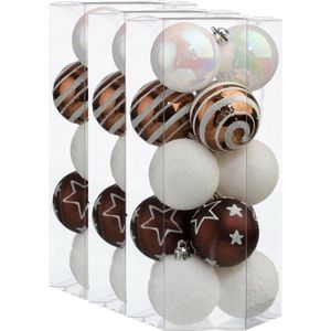 45x stuks kerstballen mix wit/bruin glans/mat/glitter kunststof diameter 5 cm - Kerstboom versiering