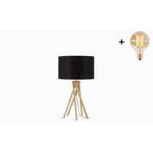 Tafellamp – KILIMANJARO – Bamboe - Zwart Linnen - Met LED-lamp