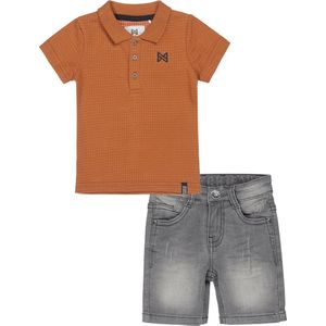 Koko Noko - DJ Dutchjeans - Kledingset - Jongen - 2delig - Short Grey Jeans - Shirt Polo Camel - Maat 116