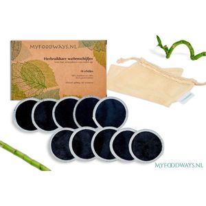 10x Zwarte Herbruikbare Wattenschijfjes – Bamboe - Inclusief Gratis Waszakje | Duurzaam Cadeau - Zero Waste | Wasbare Wattenschijfjes | Make Up Pads
