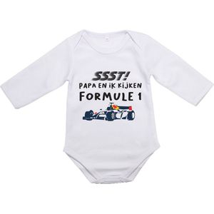 Hospitrix Baby Rompertje met Tekst ""SSST! Papa en ik kijken Formule 1"" R7 - Maat XL - 86 - go max - Lange Mouw - Cadeau - Zwangerschap - Aankondiging - Verstappen - Romper