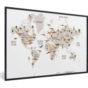 Wereldkaart kinderen - Dinosaurussen - Kinderkamer - Jongens - Meisjes - Kinderen - Schoolplaat - Kinderkamer - 60x40 cm