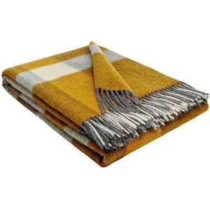 Plaids.shop - NAPOLI - Wollen Plaid - Okergeel-Grijs-Wit - 140x200cm - 100% Wol