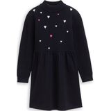 Tom Tailor - Tricot Jurk - Sky Captain - Lange Mouw - Met Hart-applicaties