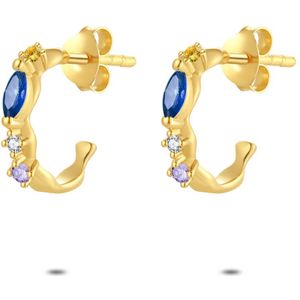 Twice As Nice Oorbellen in 18kt verguld zilver, wit, blauw en paars