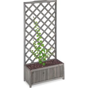 Relaxdays plantenbak met klimrek - bloembak met trellis - grijs - weerbestendig - balkon - XL