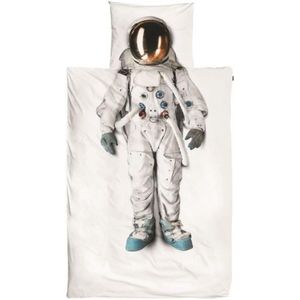 SNURK Junior Dekbedovertrek + Kussensloop - Model ""Astronaut"" - Afmeting: 120x150 cm + 60x70 cm - Wit - 100% zacht (Percale) katoen