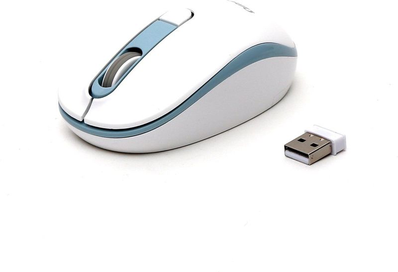OMEGA - Draadloze Muis - 1000-1200-1600 DPI - Tot 10 Meter Bereik - Compacte Muis - Wit/Blauw