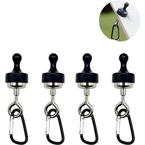 Magneethaken 4 stuks - Rond - Voor camping, garage, keuken, kantoor - Afneembaar - Zwart