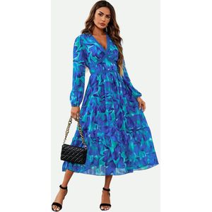 Maxi-jurk met lange mouwen en bloemenprint in blauw