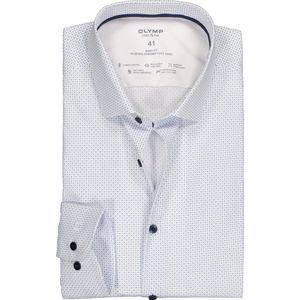 OLYMP 24/7 Level 5 body fit overhemd - mouwlengte 7 - popeline - lichtblauw dessin (contrast) - Strijkvriendelijk - Boordmaat: 38