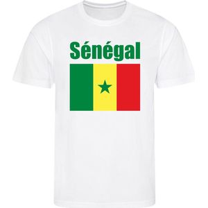 WK - Senegal - Sénégal - T-shirt Wit - Voetbalshirt - Maat: 134/140 (M) - 9 - 10 jaar - Landen shirts