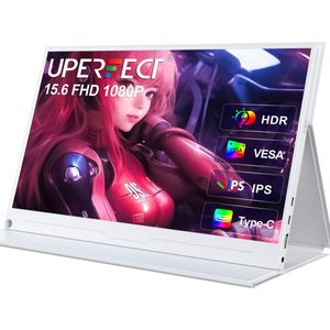 UPerfect 15,6"" Portable Monitor – FUD/60Hz Wit Draagbare Monitor & Draagbaar Scherm voor Werk, Gaming & Entertainment or Laptop/Switch/MacBook