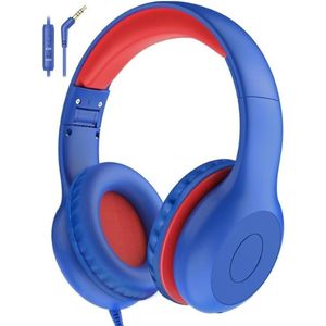Intelectro Koptelefoon voor Kinderen - Veiligheid en Plezier in Eén! - Hoogwaardige Stereogeluid - Comfortabele Draagervaring - HD Microfoon - Volumeregeling - Brede Compatibiliteit en Audio Delen - Blauw/Rood - Levering Sneller dan Aangegeven!