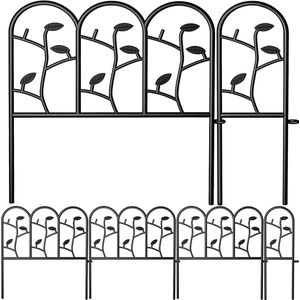 Tuinhek metaal 46cm (H) x214cm (46cm * 4 / 15cm*2)-6P tuinhekken van metaal set hekelementen decoratieve bladeren omheining complete set metalen houten draad omheining mobiele tuinhek metaal DA039