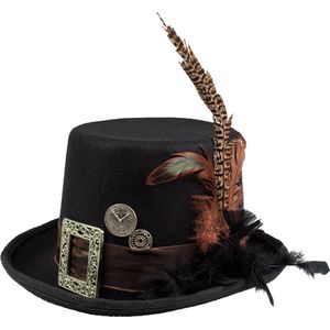 Boland - Hoed Plumepunk Zwart - 59 - Volwassenen - Unisex - Steampunk- Sciencefiction