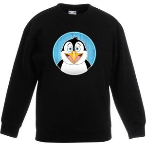 Kinder sweater zwart met vrolijke pinguin print - pinguins trui - kinderkleding / kleding 170/176